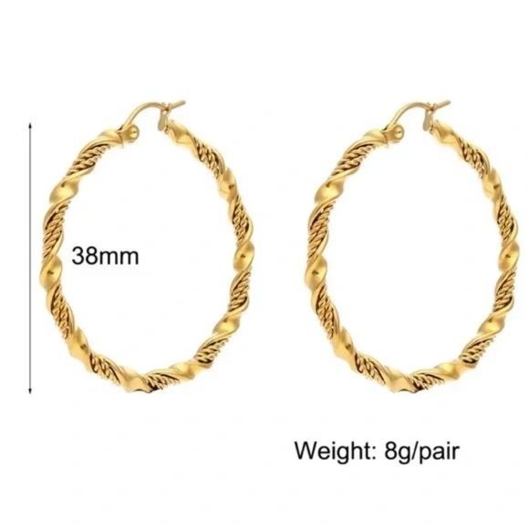 NEW 18K GOLD TWISTED CIRCLE HOOP EARRINGS, NICE EARRINGS, CUTE EARRINGS - Picture 6 of 6